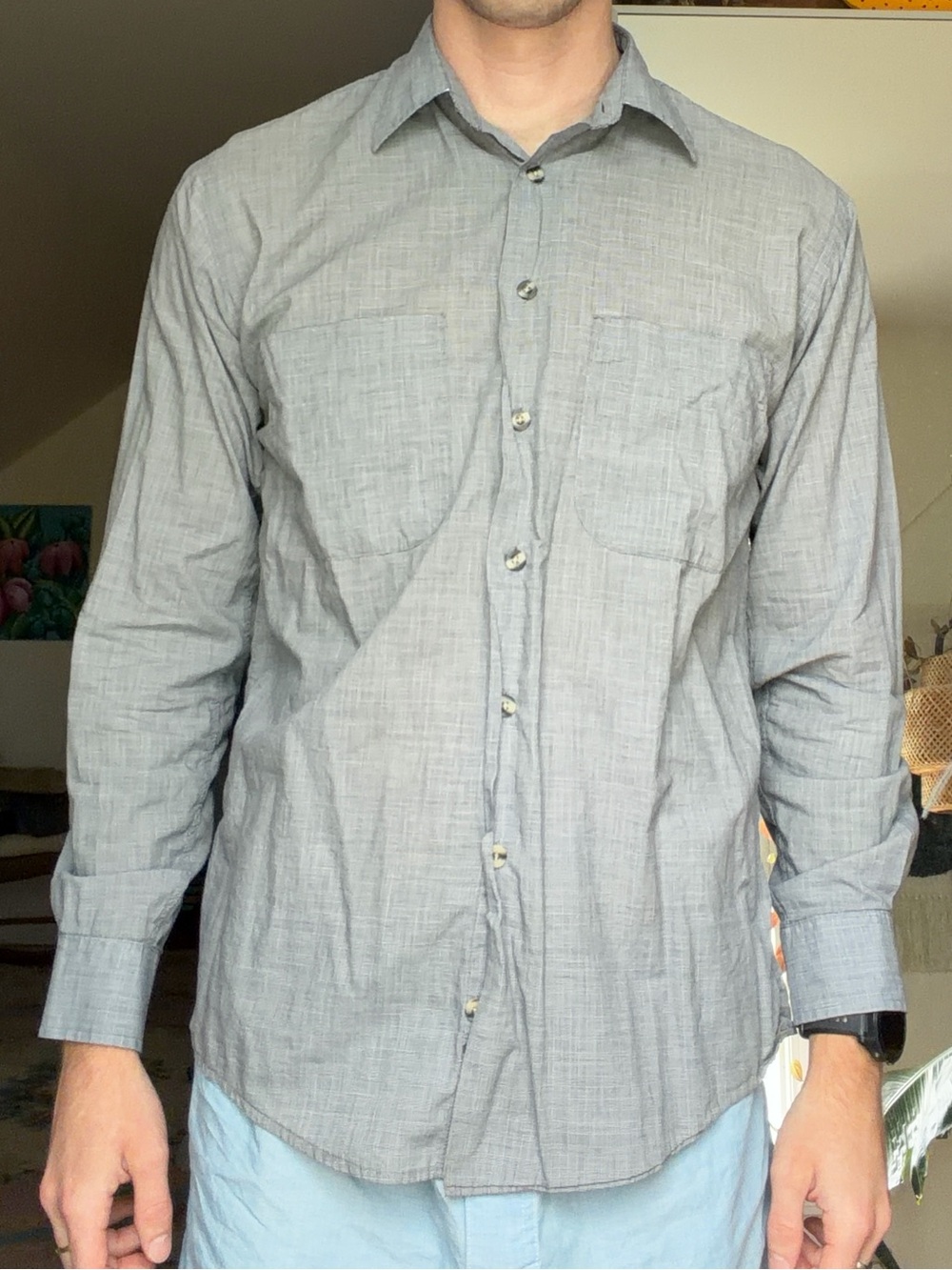 Burberry Men's Grey Button-Down Long Sleeve Shirt